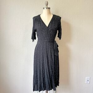 SERAPHINE Midi Wrap Maternity Dress Black Speckled Short Sleeve Goth